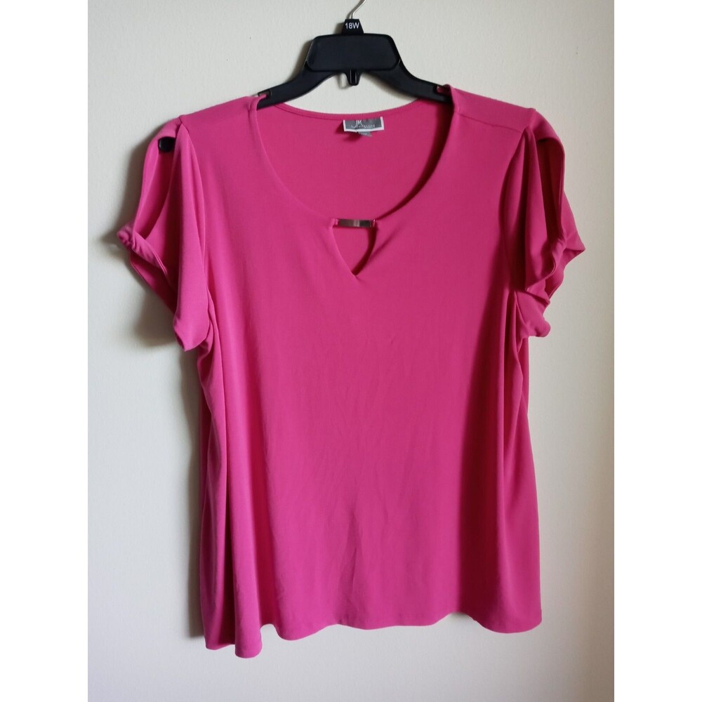JM Collection Woman  Pink Short Sleeve  Stretch Blouse Pink Plus Size 2X Top